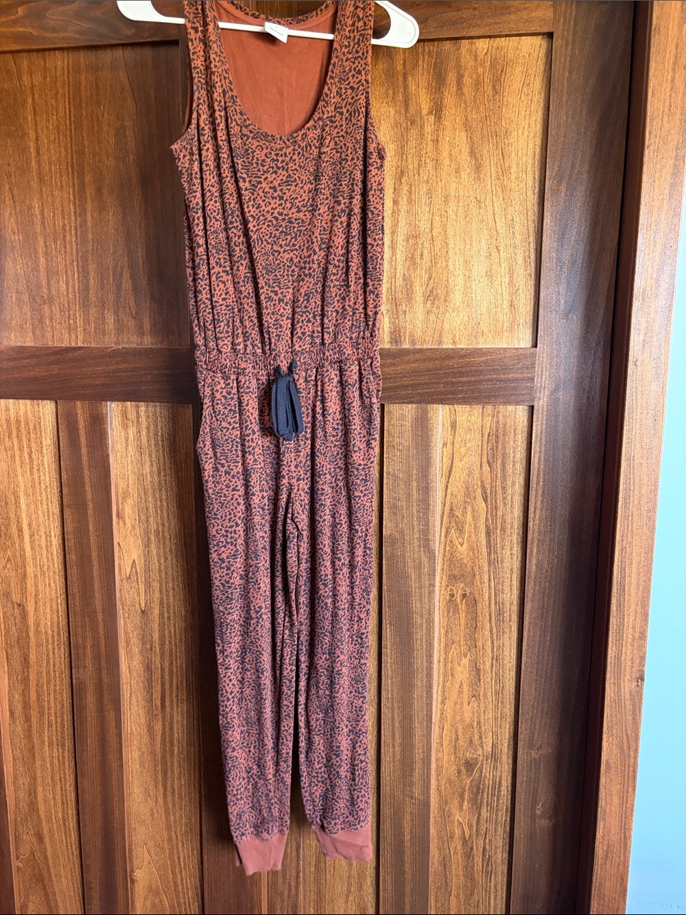 Amazon Essentials Rust Leopard-Print Tank Jumpsuit with Drawstring